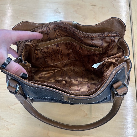 NWOT - Tignanello 100% Genuine Leather Shoulder Bag - Black/Brown - Picture 7 of 9